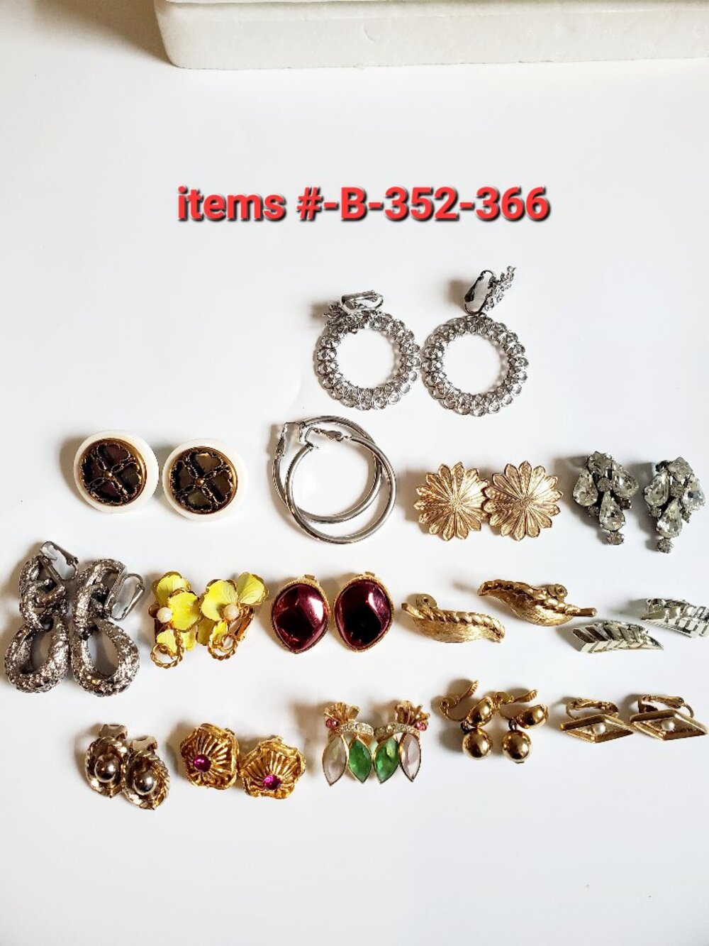 15 Pair of Clip on Earrings, items # B-352-366, wt. 153 gams.